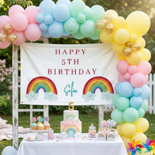Personalised Rainbow 5th Birthday Banner Cute Girl