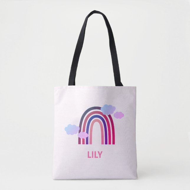 Personalised Rainbow and Clouds Tote Bag for Kids  (Front)