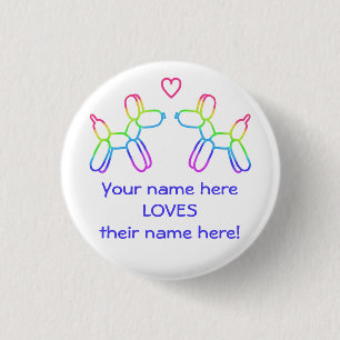 Personalised Rainbow Balloon Dogs in Love Button