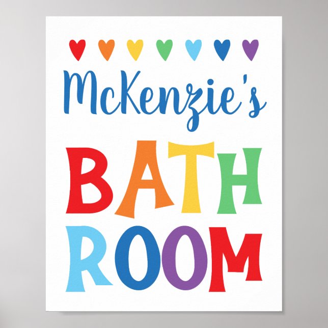 Personalised Rainbow Bathroom Wall Art (Front)