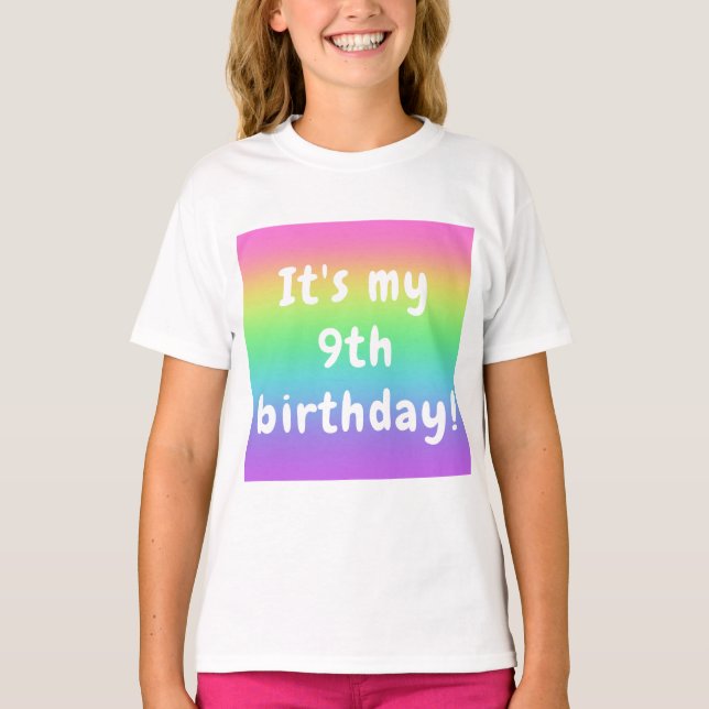 Personalised Rainbow Birthday Girl's T-Shirt (Front)