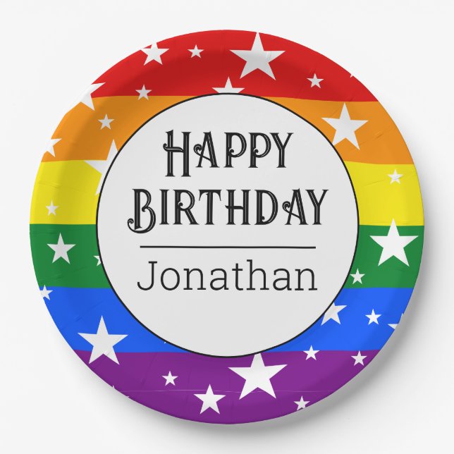 Personalised Rainbow Birthday Party  Paper Plate (Front)