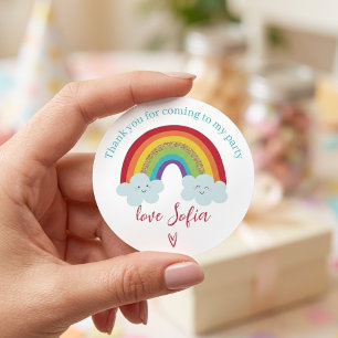 Personalised Rainbow Birthday Thank You Party  Classic Round Sticker