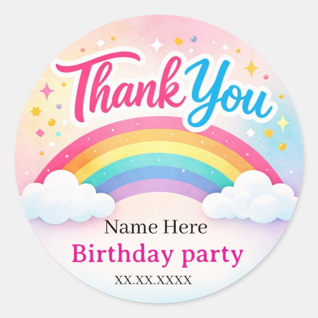 Personalised Rainbow Birthday Thank You Stickers (Front)