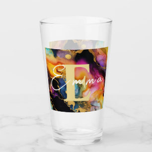Personalised Rainbow & Black Alcohol Ink Glass