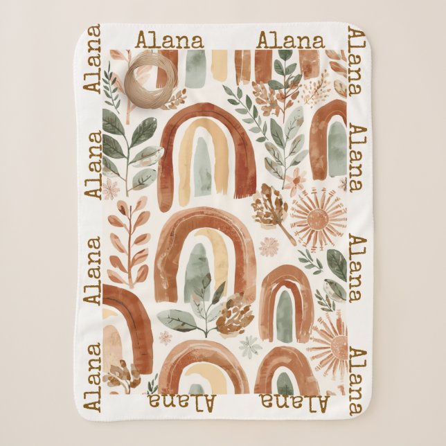 Personalised Rainbow Boho Name  Sherpa Blanket (Front)