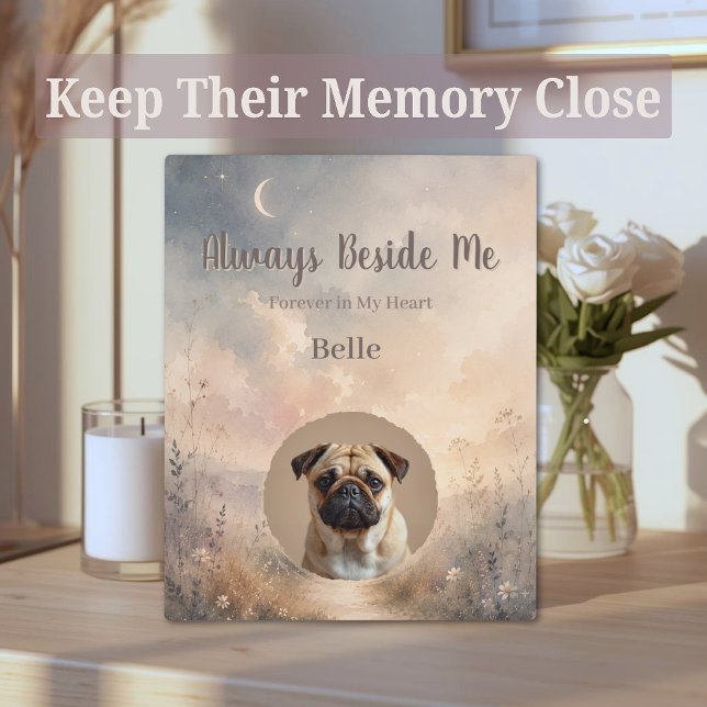 Personalised Rainbow Bridge Pet Memorial Plaque (Personalized Rainbow Bridge acrylic plaque memorial with pet photo, moon sky & soft florals)