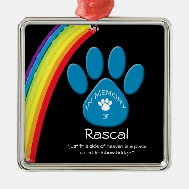 Personalised Rainbow Bridge Pet Rememberance Ornam Metal Tree Decoration (Front)