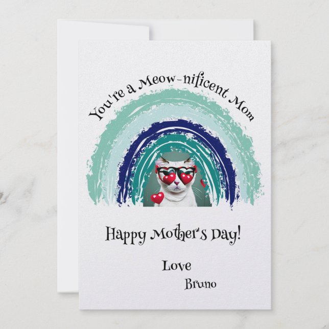 Personalised Rainbow Cat Photo Mother's Day Card (Front)