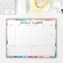 Personalised Rainbow Cloud Border, Weekly Planner Notepad