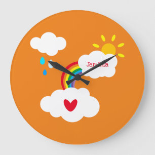 Personalised Rainbow, Clouds and Rain Square Wall Large Clock