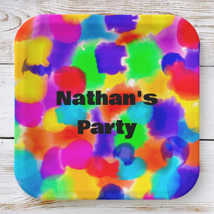 Personalised Rainbow colour splash  Paper Plate