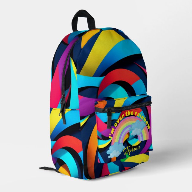 Personalised rainbow colour striped Backpack,  Printed Backpack (Back Corner Left)