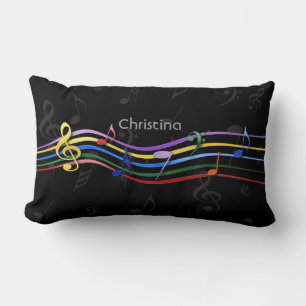 Personalised Rainbow Coloured Music Notes Lumbar Cushion