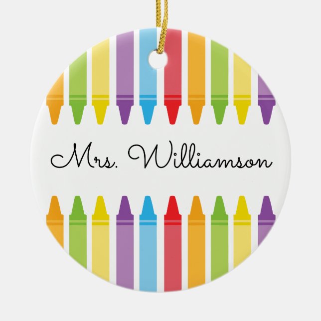 Personalised Rainbow Crayons Teacher Appreciation Ceramic Tree Decoration (Front)
