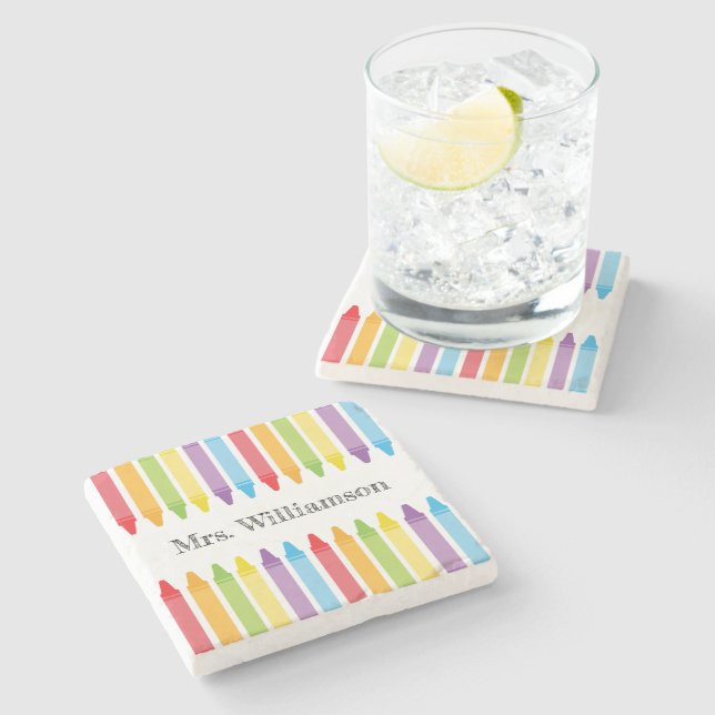 Personalised Rainbow Crayons Teacher Appreciation  Stone Coaster (Side)