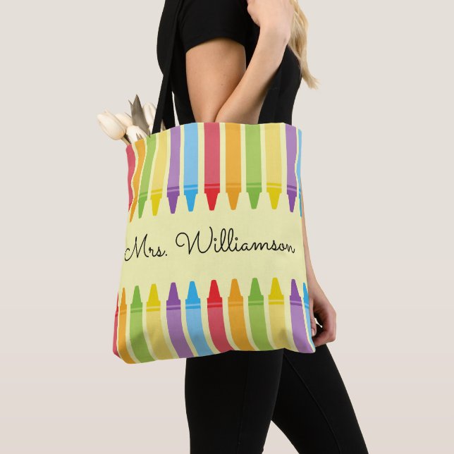 Personalised Rainbow Crayons Teacher Appreciation  Tote Bag (Close Up)