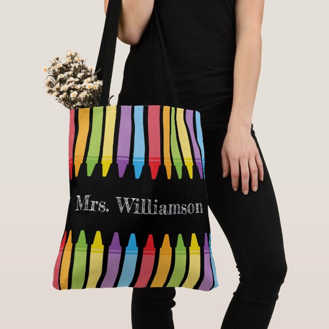 Personalised Rainbow Crayons Teacher Appreciation  Tote Bag (Close Up)