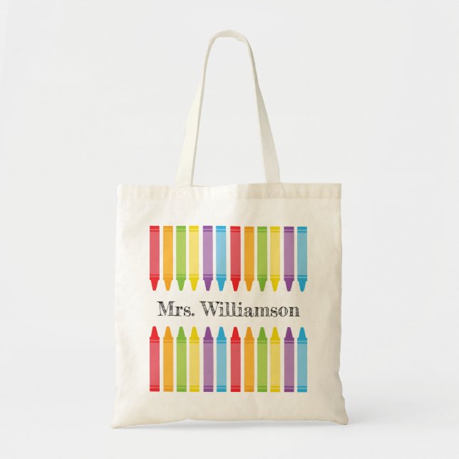Personalised Rainbow Crayons Teacher Appreciation Tote Bag (Front)