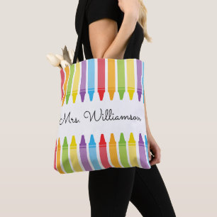 Personalised Rainbow Crayons Teacher Appreciation Tote Bag