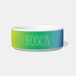 Personalised rainbow custom name text cute dog cat bowl