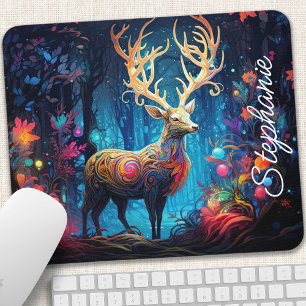 Personalised Rainbow Deer Enchanted Forest Name Mouse Pad