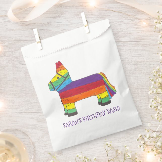 Personalised Rainbow Donkey Piñata Birthday Party Favour Bags (Clipped)