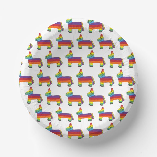 Personalised Rainbow Donkey Piñata Birthday Party Paper Plate (Front)
