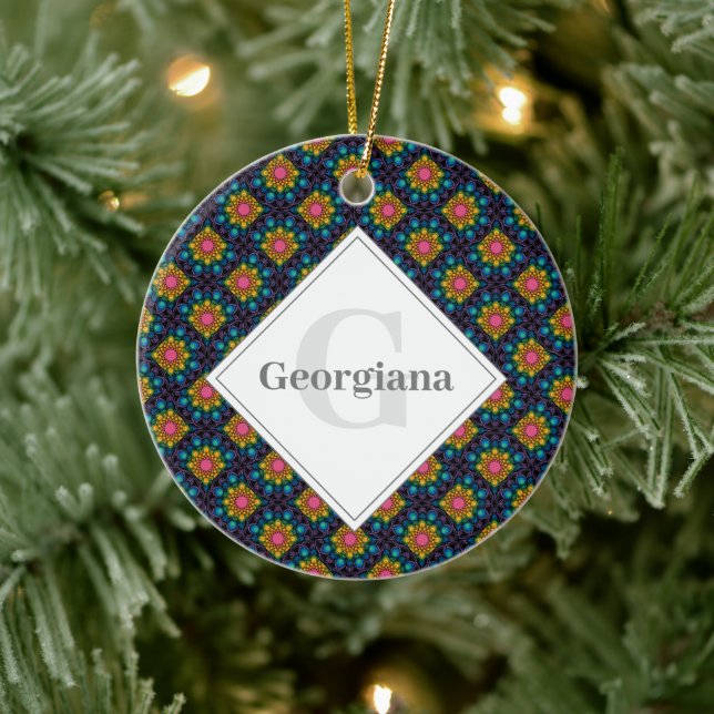 Personalised Rainbow Floral Fountain Art Deco Fans Ceramic Tree Decoration (Tree)