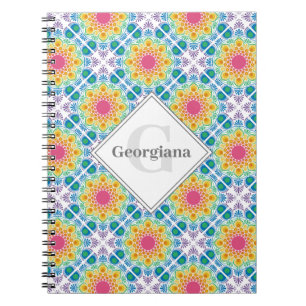 Personalised Rainbow Floral Mandala Diamond Tile Notebook