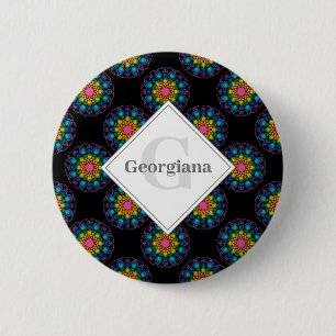 Personalised Rainbow Floral Polka Dot Mandala 6 Cm Round Badge