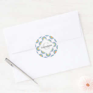 Personalised Rainbow Floral Polka Dots Mandala Classic Round Sticker