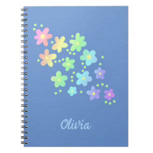 Personalised Rainbow Flowers on Blue Notebook
