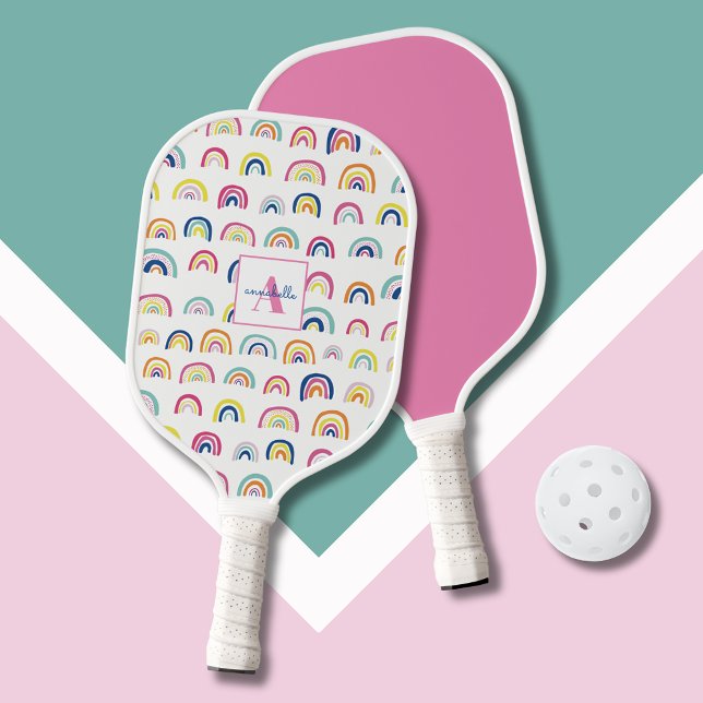 Personalised Rainbow Girls Pickleball Paddle (Rainbow girly personalized monogram Pickleball Paddle)