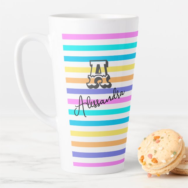 Personalised Rainbow girly name & monogram Latte Mug (In Situ)