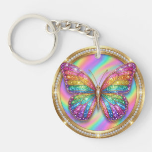 Personalised Rainbow Glitter Butterfly Name Key Ring