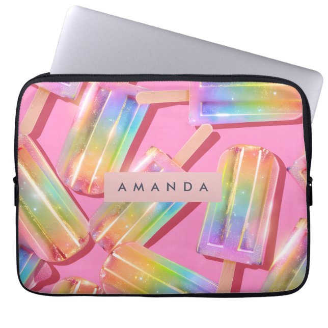 Personalised Rainbow Glitter Popsicle Dreamt Laptop Sleeve (Front)
