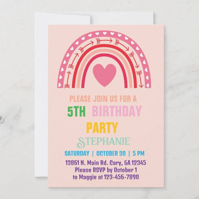 Personalised rainbow gold Girl Boy birthday  Invitation (Front)