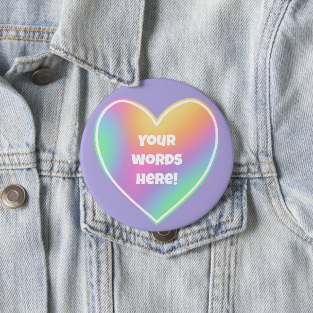 Personalised Rainbow Heart 10 Cm Round Badge (In Situ)