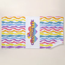 Personalised Rainbow Heart Beach Towel