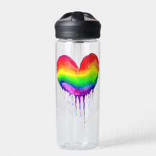 Personalised Rainbow Heart Dripping Paint Water Bottle