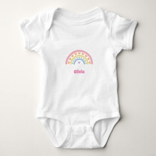 Personalised Rainbow Hearts Baby Bodysuit (Front)