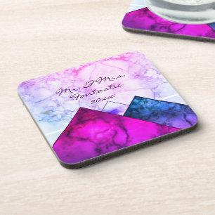Personalised Rainbow Marble Mountains Colour Block Coaster