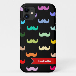 Personalised Rainbow Moustache pattern on black Case-Mate iPhone Case