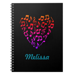 Personalised Rainbow Music Heart Notebook (Medium)