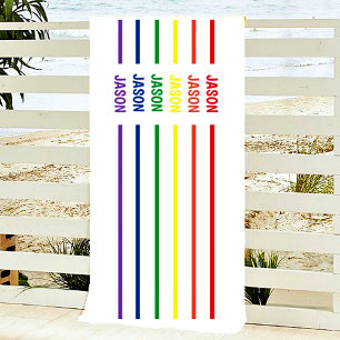 Personalised rainbow name beach towel