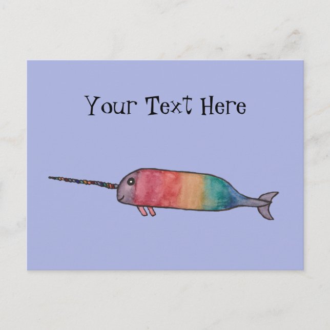 Personalised Rainbow Narwhal Postcard (Front)