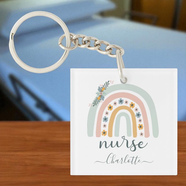 Personalised Rainbow Nurse Name Gift For Nurse Key Ring (Creator Uploaded)