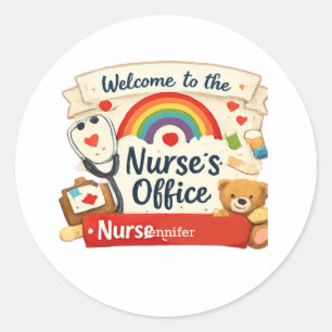 Personalised Rainbow Nurse's Office Door Sign Cu Classic Round Sticker