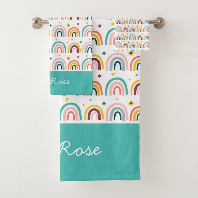 Personalised Rainbow Pattern   Bath Towel Set (Insitu)